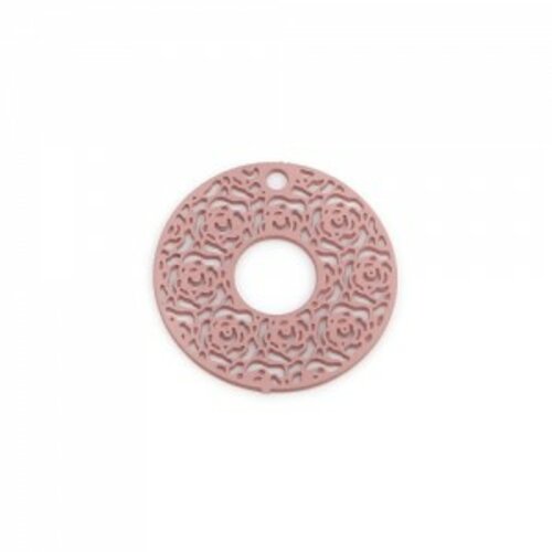 Ps110239152 pax 10 estampes pendentifs cercle multi roses 15mm couleur rose