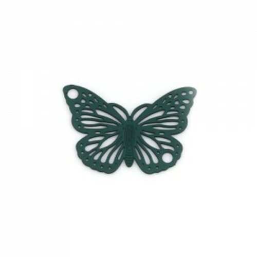 Ps110239002 pax 10 estampes pendentifs papillon filigrane 19mm métal couleur vert
