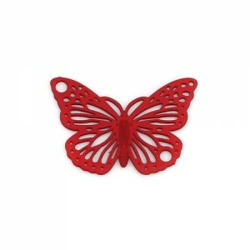 Ps110239003 pax 10 estampes pendentifs papillon filigrane 19mm métal couleur rouge