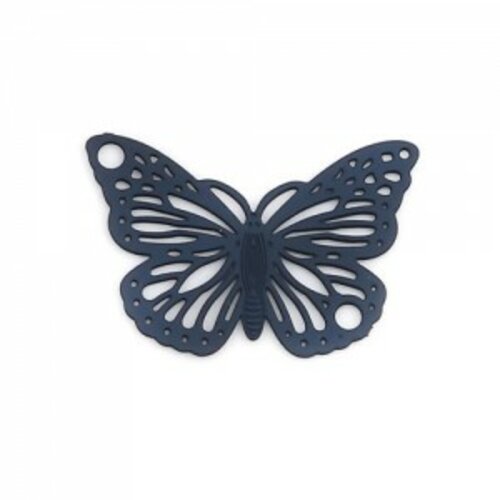 Ps110239000 pax 10 estampes pendentifs papillon filigrane 19mm métal couleur bleu fonce