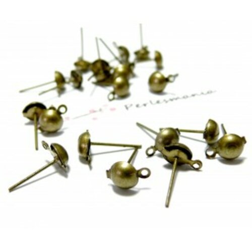Pax 100 boucles d'oreilles puce dome avec attache en 6mm métal couleur bronze