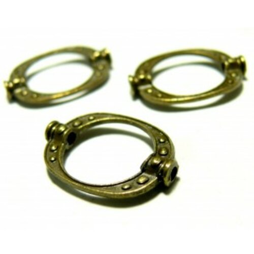 Pax 20 perles intercalaires ovales cadre travaillées métal couleur bronze 2y1322