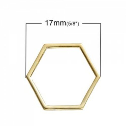 S1181397 pax 20 pendentifs connecteur hexagone, hexagonale 17 par 15mm metal couleur doré