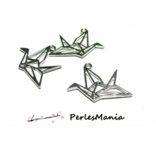 Ps110082678 pax 20 pendentifs oiseau origami grand modele 29 par 23mm métal couleur argent antique