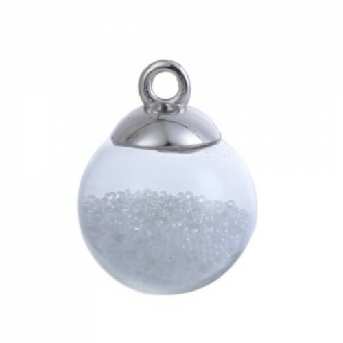 Ps11102450 pax 10 pendentifs globes bulles en verre caviar blanc socle argent