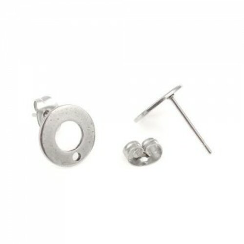 Ps110107904 pax 6 supports de boucle d'oreille puce ronde avec trou acier inoxydable