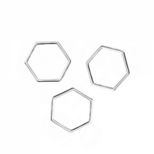 S1186574 pax 30 pendentifs connecteur hexagone, hexagonale 17 par 15mm métal couleur argent vif