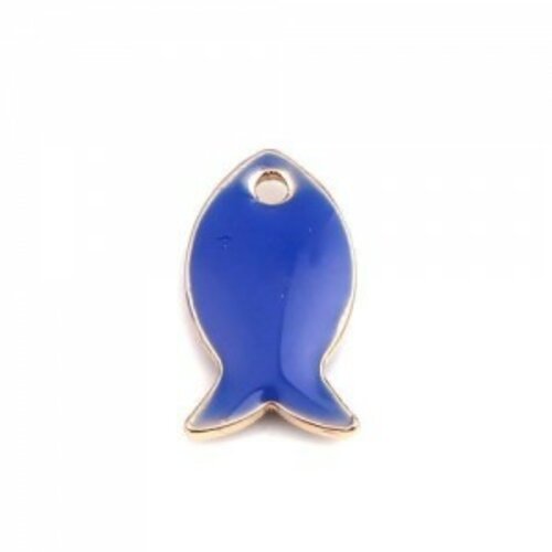 Ps110250611 pax 5 pendentifs poisson bleu style emaillé 14 mm metal couleur doré