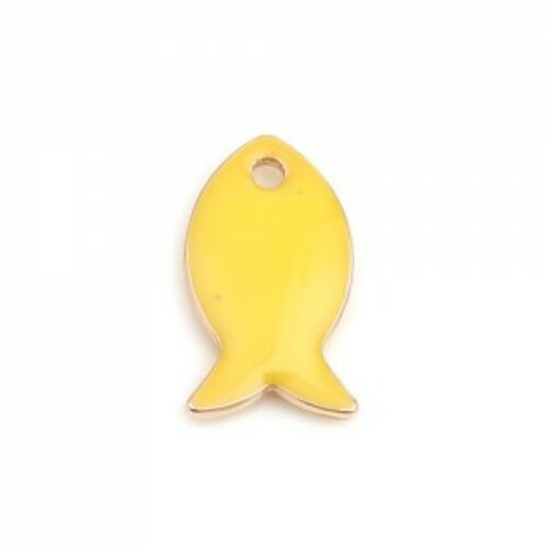 Ps110250614 pax 5 pendentifs poisson jaune style emaillé 14 mm metal couleur doré