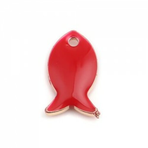 Ps110250609 pax 5 pendentifs poisson rouge clair style emaillé 14 mm metal couleur doré