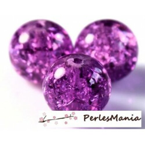 1 fil d' eniron 130 perles 6mm de verre craquelé violet coloris 12