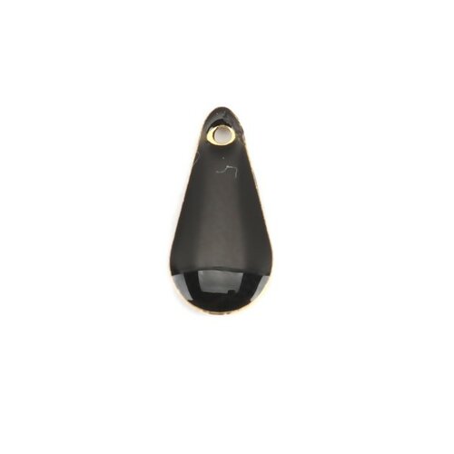 Ps110237804 pax 5 sequins résine style émaillés biface mini goutte 12 par 5mm noir sur une base en métal doré