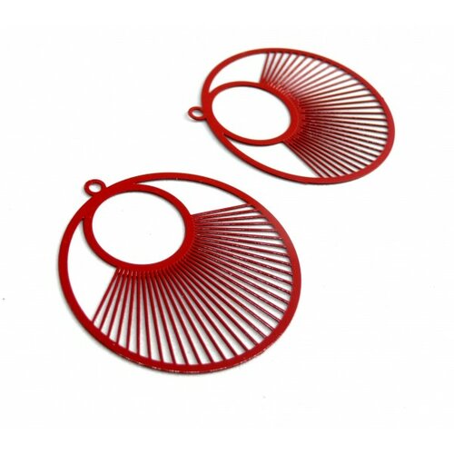Ae115957 lot de 2 estampes pendentif filigrane cercle 40 mm rouge