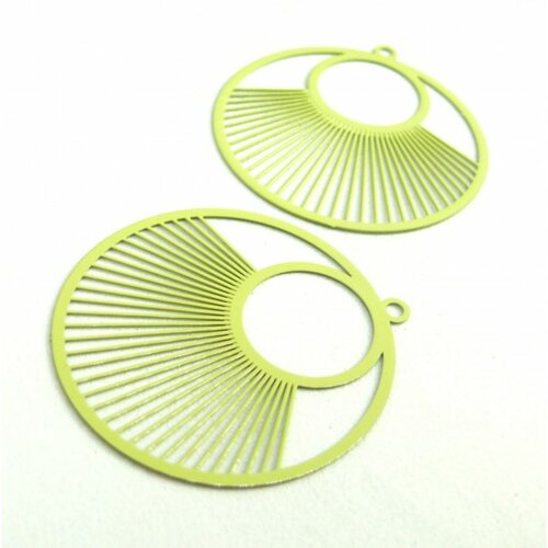 Ae115957 lot de 2 estampes pendentif filigrane cercle 40 mm vert clair