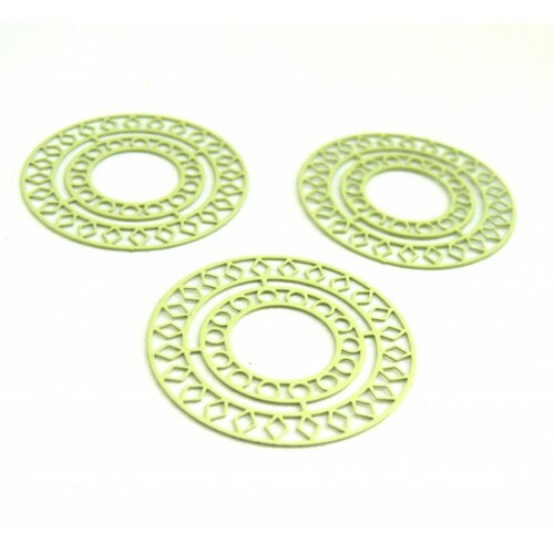Ae115421 lot de 4 estampes pendentif filigrane mandala 30mm métal couleur vert pale