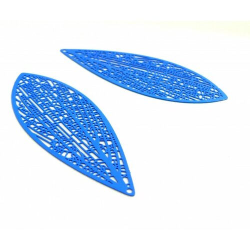 Ae113580 lot de 2 estampes pendentif filigrane longue goutte 70 mm métal couleur bleu