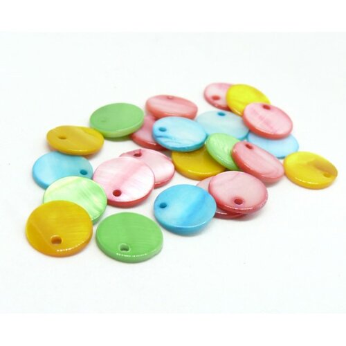 Hq014ambis pax 25 perles pendentifs nacre pastilles 12mm multicolores