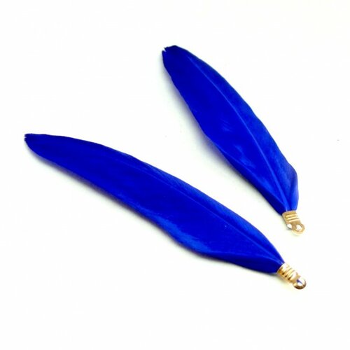 Ps110083973 pax 10 plumes naturelles 85 mm  avec embouts doré bleu