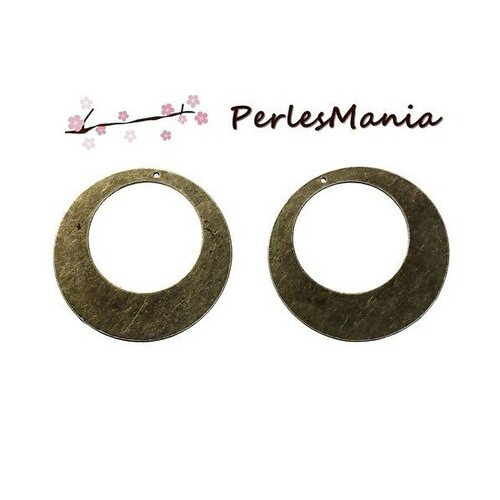 Ps1189047 pax 2 pendentifs créoles disques metal couleur bronze 50mm
