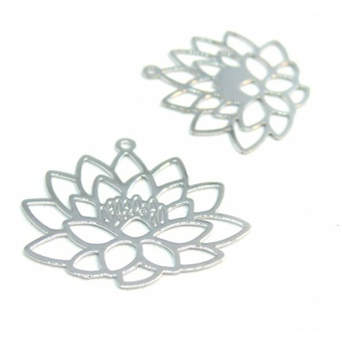 Ps110206605 pax 5 estampes pendentif filigrane fleur de lotus yoga couleur argent platine de 25mm
