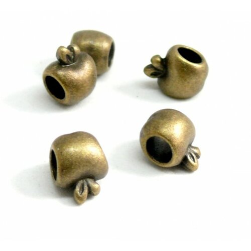 Pax 40 perles intercalaires pomme grand trou 4mm métal couleur bronze