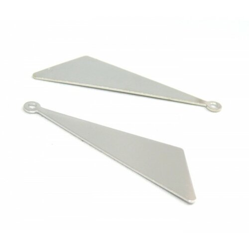 180310104654 pax: 5 pendentifs triangle plein laiton couleur argent platine 13 par 42mm
