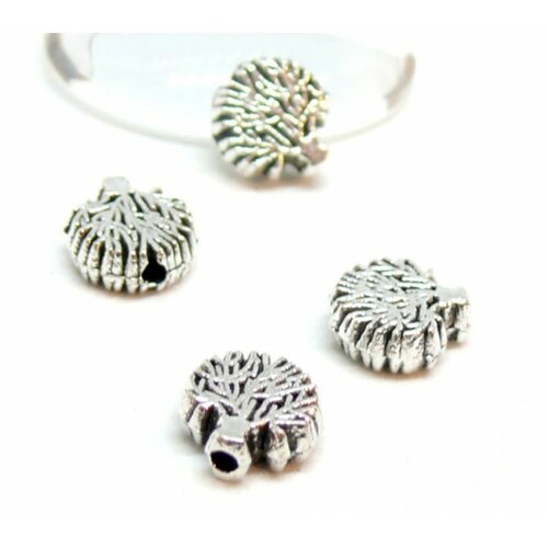 Ps110117664 pax 50 passants, perles intercalaires arbre 8 mm métal couleur argent antique