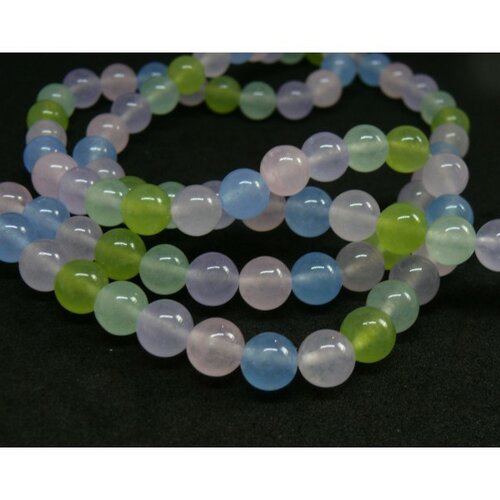 1 fil d'environ 64 perles rondes jade pastel multicolores 6 mm couleur a30