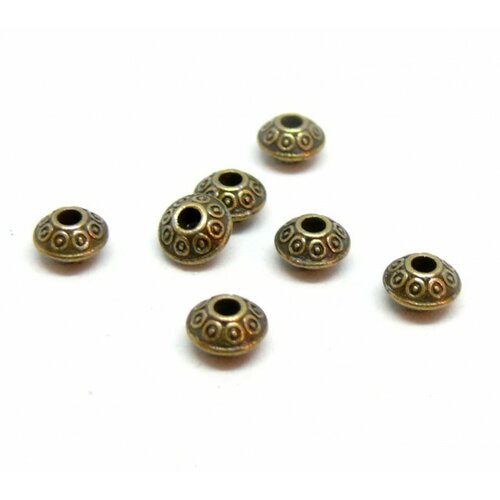 Ps1114895 pax 50 perles intercalaires rondelles travaillées 6 par 4 mm métal couleur bronze