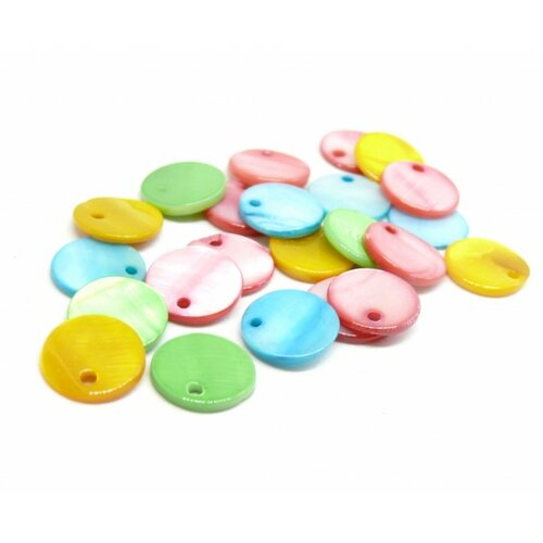 Hp304 pax 20 perles pendentifs nacre pastilles 15mm multicolores
