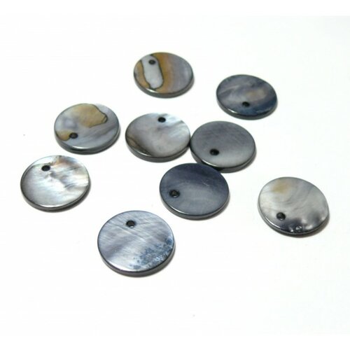 H304b pax 20 perles pendentifs nacre pastilles 15mm couleur gris