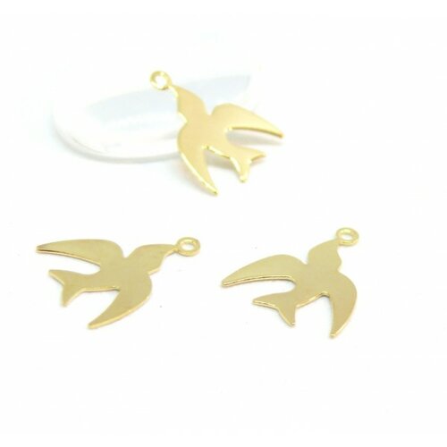 Hf16226g pax 5 pendentifs breloques oiseau, hirondelle doré 14 mm en acier inoxydable 304 pour bijoux raffinés