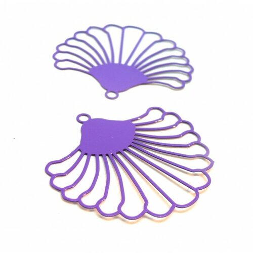 Ae115017 lot de 2 estampes pendentif filigrane style eventail 38 mm coloris violet