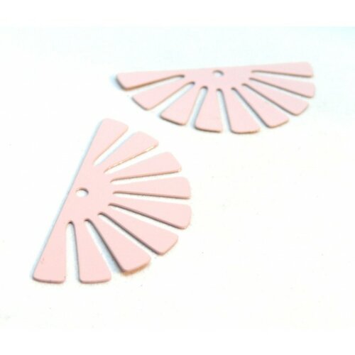 Ae11588 lot de 4 estampes pendentif filigrane demi soleil eventail rose pale 18 par 35 mm