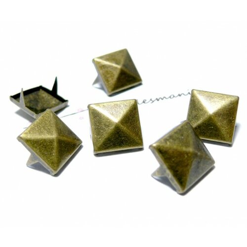 Lot de 50 clous rivet 12mm pyramide carré à 2 griffes métal coloris bronze