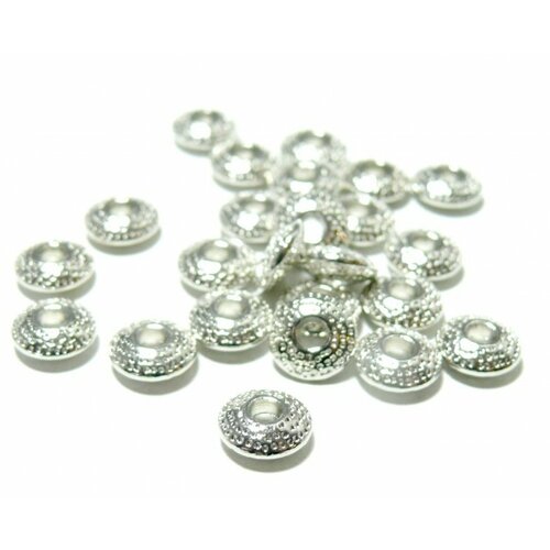 Pax 50 pendentifs perles intercalaires rondelles mini picot h1111 métal coloris argent vif
