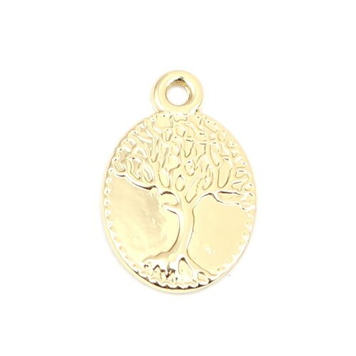 Ps11651309 pax 5 pendentifs médaillon ovale arbre style emaillé 18 par 12 mm metal couleur doré clair