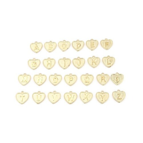 S11658559 pax 26 pendentifs breloques alphabet coeur métal couleur doré clair