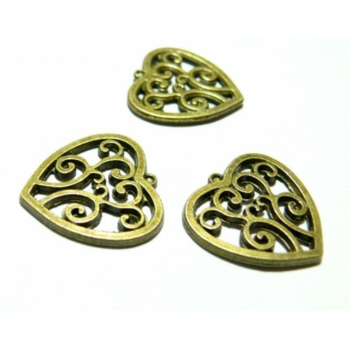 Lot de 20 pendentifs connecteur coeur bronze arabesque 2d4710