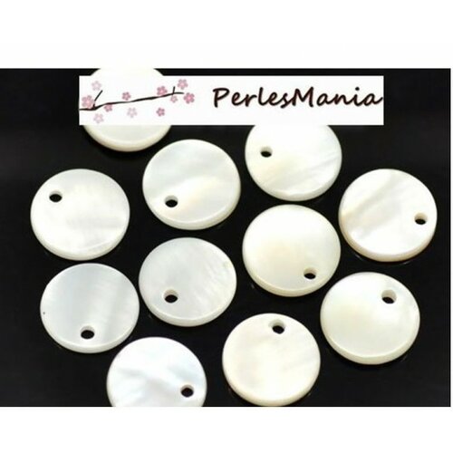 H0258 pax 30 perles pendentifs nacres pastilles 8mm blanche crème