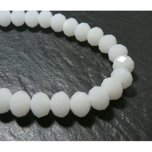 1 fil d'environ 68 perles à facettes rondelles en verre 8 par 6mm blanc laiteux couleur 64