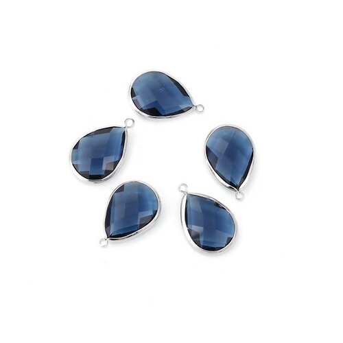 Ps110100855 pax 2 pendentifs goutte de verre bleu 22 mm métal argenté