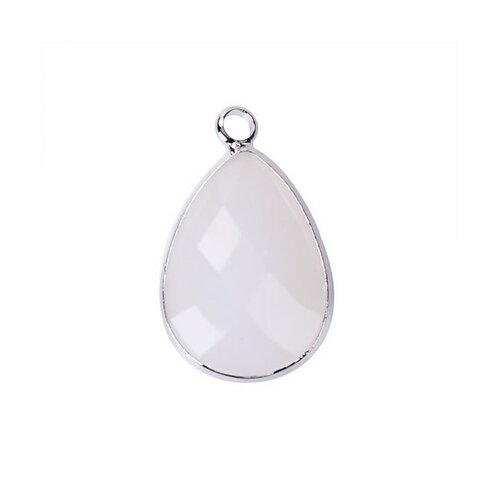Ps110102261 pax 2 pendentifs goutte de verre blanc opaque 22 mm métal argenté