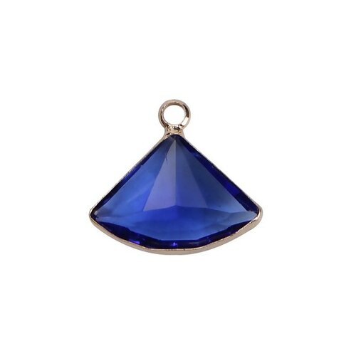 Ps110100865 pax 2 pendentifs eventail  verre bleu foncé 19 mm métal doré