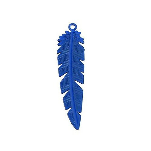 Ps11655481 pax 10 estampes pendentifs plumes ajourées 35mm cuivre couleur bleu