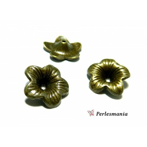 Apprêts et perles: 10 perles intercalaires coupelles 2a6629 fleur 3d bronze