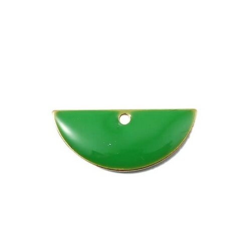 Ps110140793 pax 5 sequins médaillons résine style émaillés biface demi cercle vert 18 par 8mm