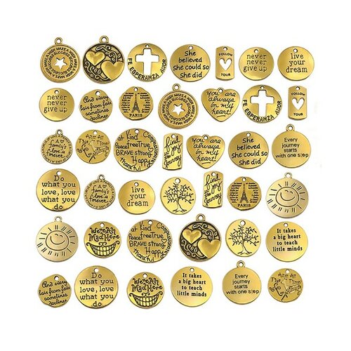 S11664317 pax 20 pendentifs message sur medaille 20mm métal coloris doré antique