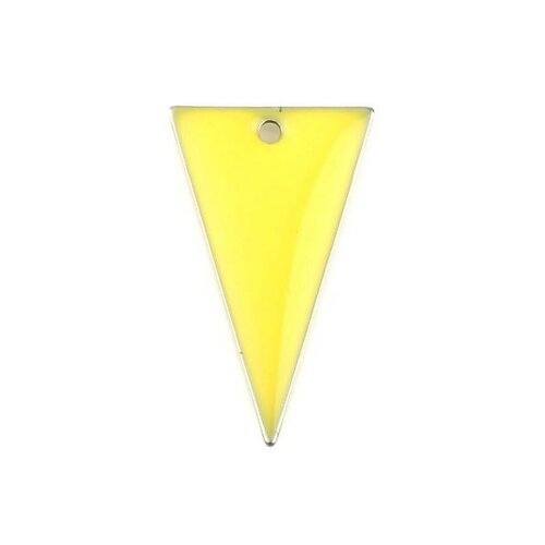 Ps11667947 pax 5 sequins résine style émaillés triangle jaune 22 par 13mm sur une base en métal dore