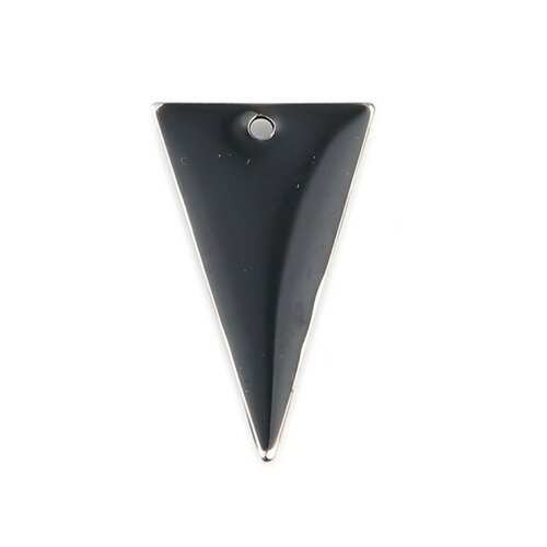 Ps11667952 pax 5 sequins résine style émaillés triangle noir 22 par 13mm sur une base en métal dore